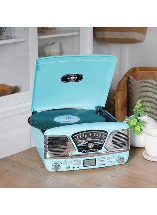 Steepletone Roxy 4 1960s Retro Style Vinyl Record Player Blue 4 in 1 Music Center, CD Player, Radio, USB/SD Mp3 Playback Recording and Encoding - pzsku/Z2BDDD28B0D58E2F77C7EZ/45/_/1726223838/b77d0214-22e2-4008-82ab-b93e4a149540