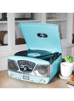 Steepletone Steepletone Roxy 4 1960s Retro Style Vinyl Record Player Blue 4 in 1 Music Center, CD Player, Radio, USB/SD Mp3 Playback Recording and Encoding  - Image 2
