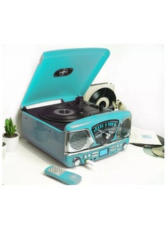 Steepletone Steepletone Roxy 4 1960s Retro Style Vinyl Record Player Blue 4 in 1 Music Center, CD Player, Radio, USB/SD Mp3 Playback Recording and Encoding  - Image 4