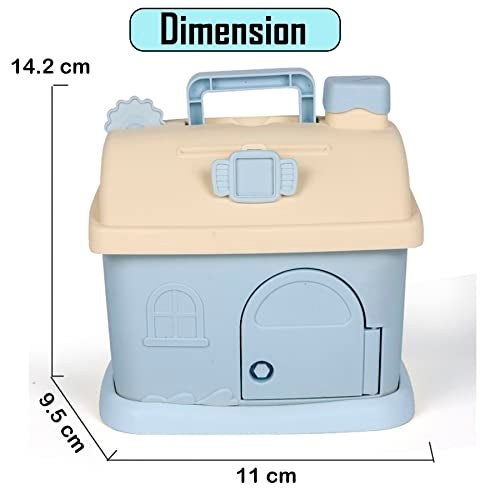 WISHKEY House Shaped Piggy Bank for Kids, Money Saving Box Money Bank Container with Handle and Keys Cute Piggy Bank with Lock,ATM for Real Money, Gifting Item for Kids (Pack of 1, Blue) - Image 5