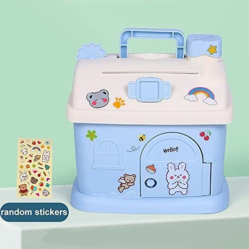 WISHKEY House Shaped Piggy Bank for Kids, Money Saving Box Money Bank Container with Handle and Keys Cute Piggy Bank with Lock,ATM for Real Money, Gifting Item for Kids (Pack of 1, Blue) - Image 3
