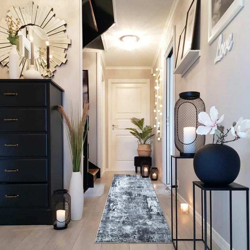 Rugcomf RUGCOMF RUNNER RUP 2X6 RAMWWAY ROKES BOHO البساط الناعمة سجادة الناعمة النمط النمط غير القابل للانزلاق الصوف البساط عتيقة للمطبخ مدخل الغسيل غرفة نوم رمادية وأسود  - Image 2