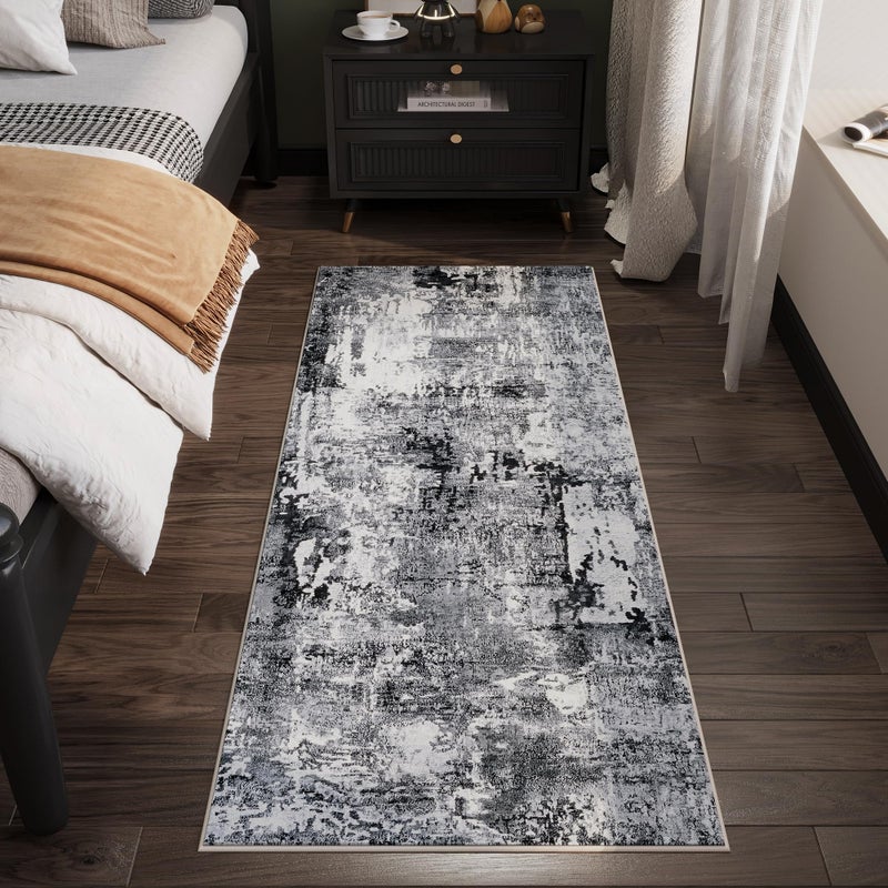 Rugcomf RUGCOMF RUNNER RUP 2X6 RAMWWAY ROKES BOHO البساط الناعمة سجادة الناعمة النمط النمط غير القابل للانزلاق الصوف البساط عتيقة للمطبخ مدخل الغسيل غرفة نوم رمادية وأسود  - Image 3