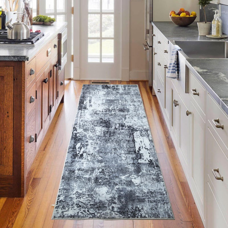 Rugcomf RUGCOMF RUNNER RUP 2X6 RAMWWAY ROKES BOHO البساط الناعمة سجادة الناعمة النمط النمط غير القابل للانزلاق الصوف البساط عتيقة للمطبخ مدخل الغسيل غرفة نوم رمادية وأسود  - Image 1