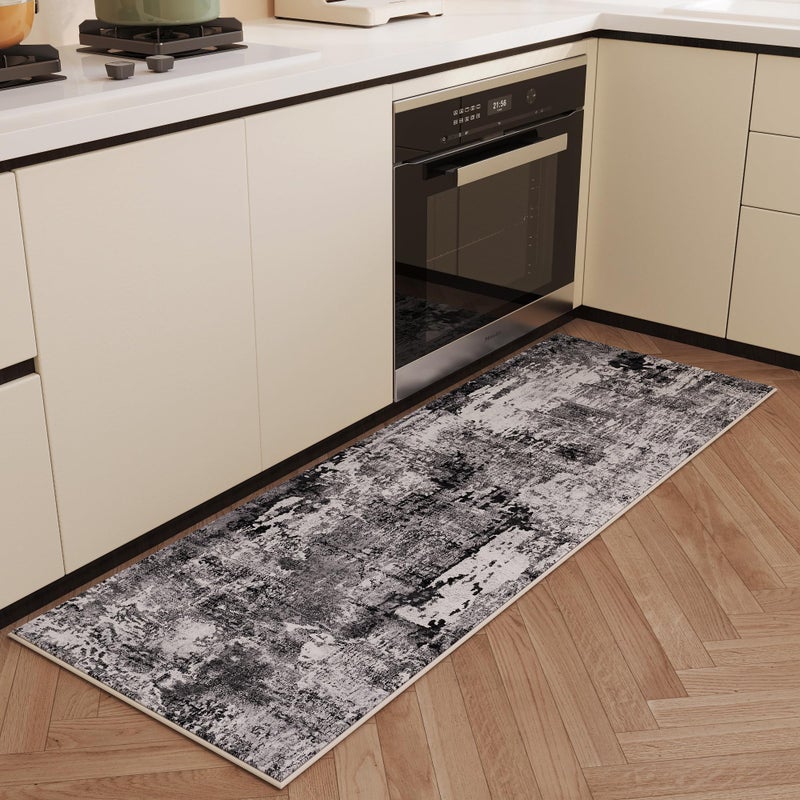 Rugcomf RUGCOMF RUNNER RUP 2X6 RAMWWAY ROKES BOHO البساط الناعمة سجادة الناعمة النمط النمط غير القابل للانزلاق الصوف البساط عتيقة للمطبخ مدخل الغسيل غرفة نوم رمادية وأسود  - Image 4