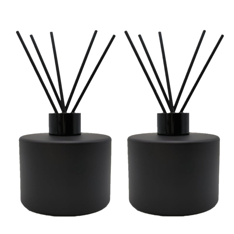 PimyRcyi 2PCS Glass Diffuser Bottles200ml67oz Essential Oil JarEmpty Perfume Container with Black Aromatherapy Sticks Use for DIY Replacement Reed Diffuser Round Matte Black
