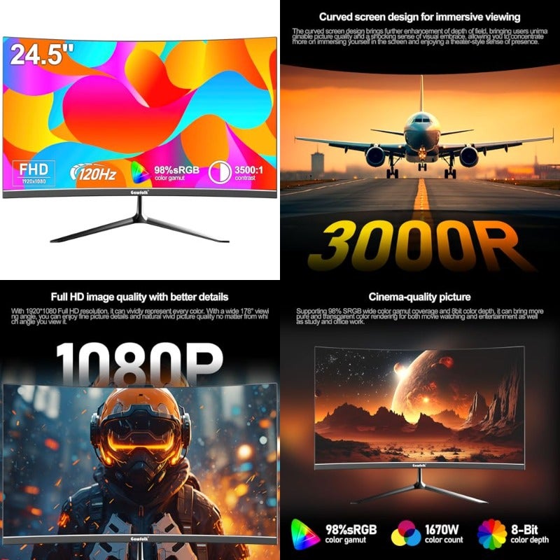 جاوفولك شاشة ألعاب منحنية من جاوفولك مقاس 24.5 بوصة 180Hz