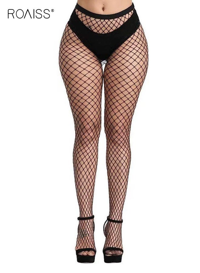 roaiss 3 Pairs Women's Fishnet Stockings, Large Mesh Footed Tights, Anti-Run Thin Style with Heel Support for Buttock Lift and Shaping, Nylon Ultra-Thin Shaping Solid Color Fishnet Stockings, Black - Image 4