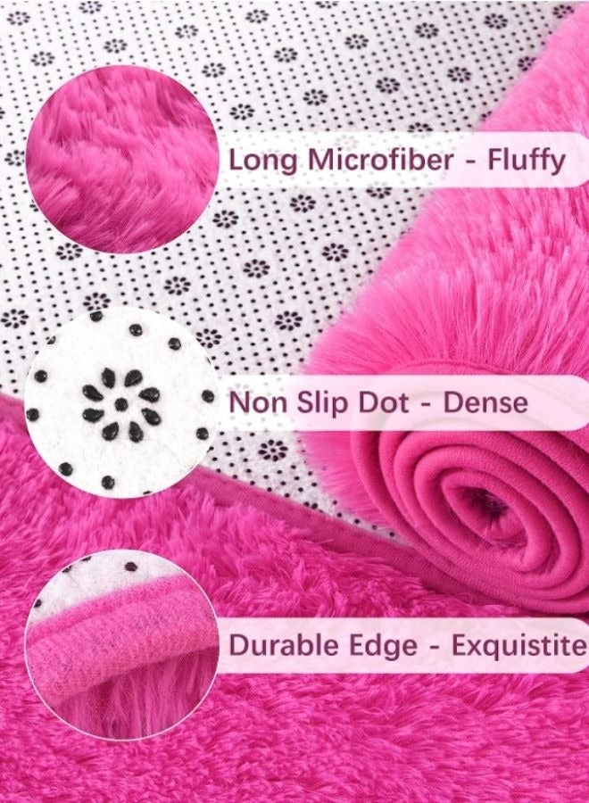 LUNA Home Soft Plush Printed Furry Floor Mat Polyester Rectangle Hot Pink - Image 5