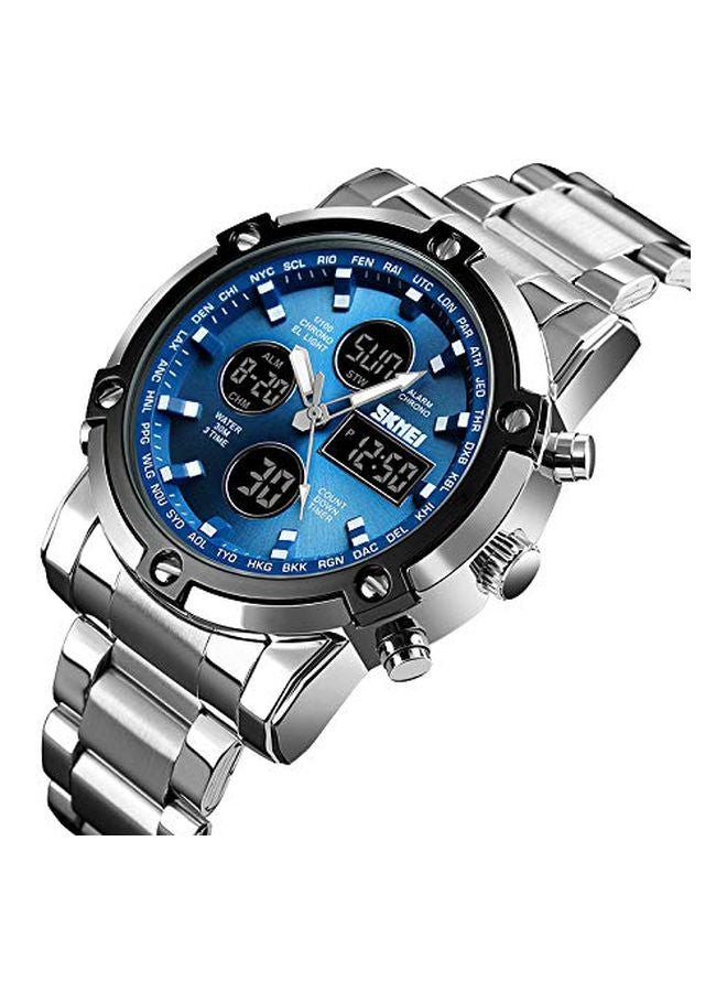 Men's Stainless Steel Analog  Digital Watch 1389 - 48 mm - Silver - Image 2