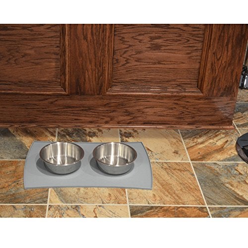 PetFusion Large WATERPROOF Pet Food Mat (24x16). FDA Grade Silicone [superior hygiene, non-toxic, multiple sizes] For dogs or cats, Gray - Image 2