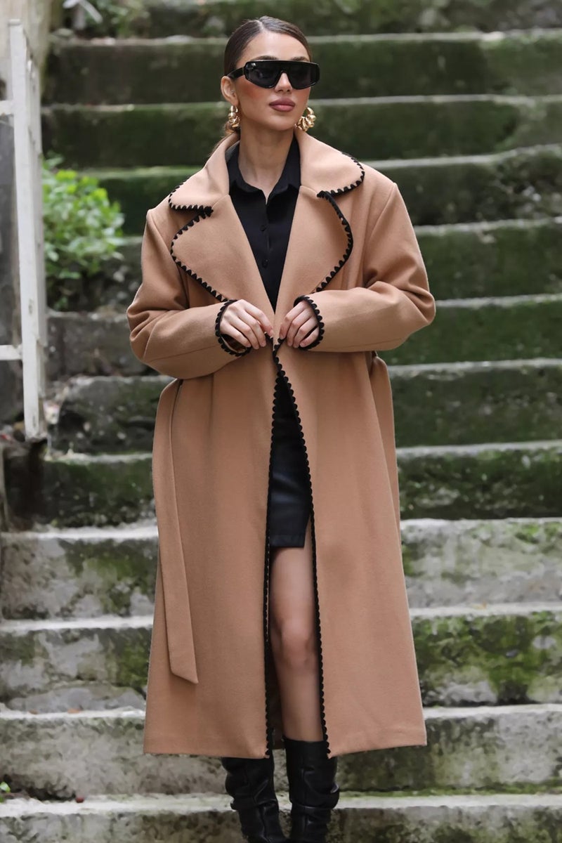 Gülseli Rose Lined Waist Belted Women's Cashmere Coat - Image 3
