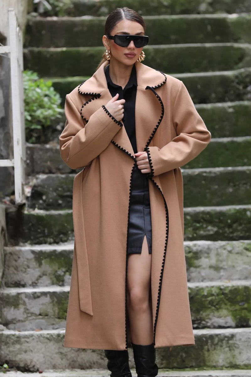 Gülseli Rose Lined Waist Belted Women's Cashmere Coat - Image 1