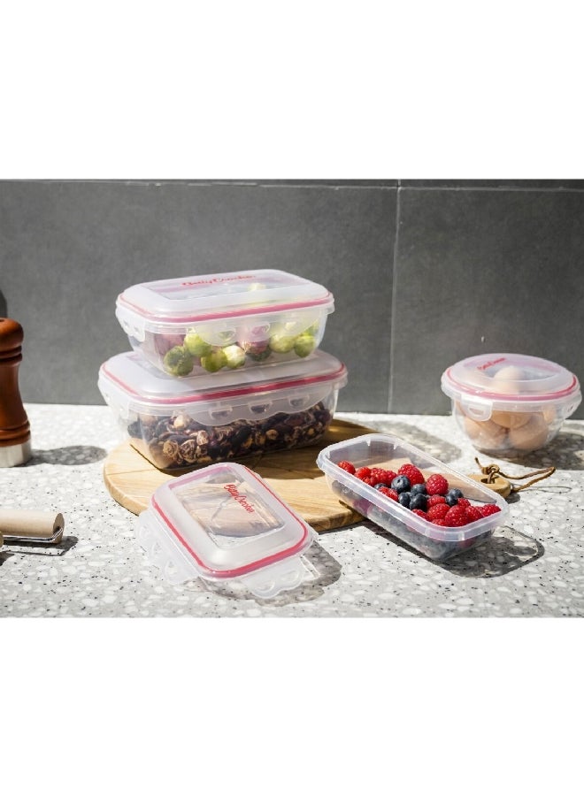 بيتي كروكر BC5023 طقم حاويات تخزين طعام مستطيلة من البولي بروبيلين عالي الجودة 3 قطع شفاف وأحمر مقاس 10 × 18 × 25.5 سم - Image 3