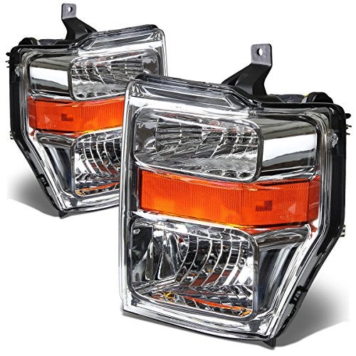 Auto Dynasty Factory Style Halogen Headlights Assembly Compatible with Ford F250 F350 F450 F550 Super Duty 2nd Gen 2008-2010, Driver and Passenger Side, Chrome Housing Amber Corner - Image 1