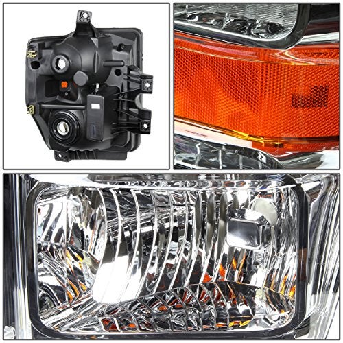 Auto Dynasty Factory Style Halogen Headlights Assembly Compatible with Ford F250 F350 F450 F550 Super Duty 2nd Gen 2008-2010, Driver and Passenger Side, Chrome Housing Amber Corner - Image 2