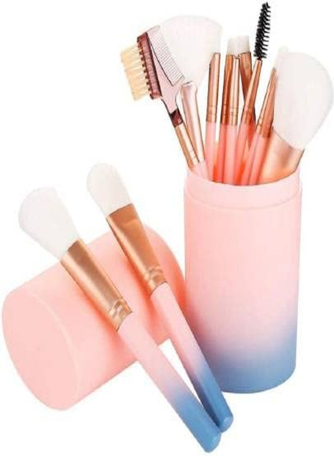 QUENCHUA Makeup Brush Set with storage barrel box | Eyeshadow Blending cosmetics Brush Kit|12 pc Makeup brush set| (Twin Color Pink n Blue) - Image 4