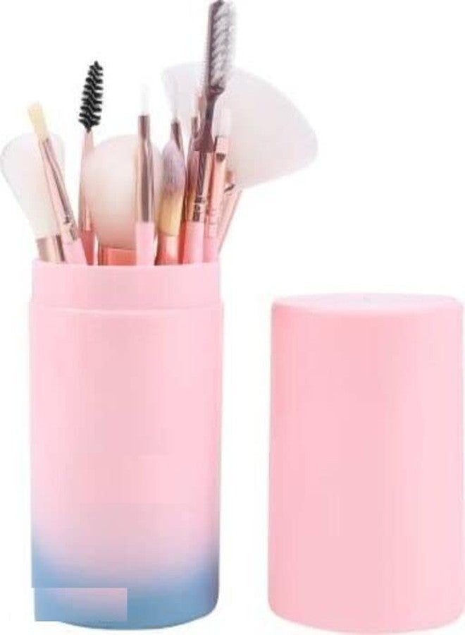 QUENCHUA Makeup Brush Set with storage barrel box | Eyeshadow Blending cosmetics Brush Kit|12 pc Makeup brush set| (Twin Color Pink n Blue) - Image 1