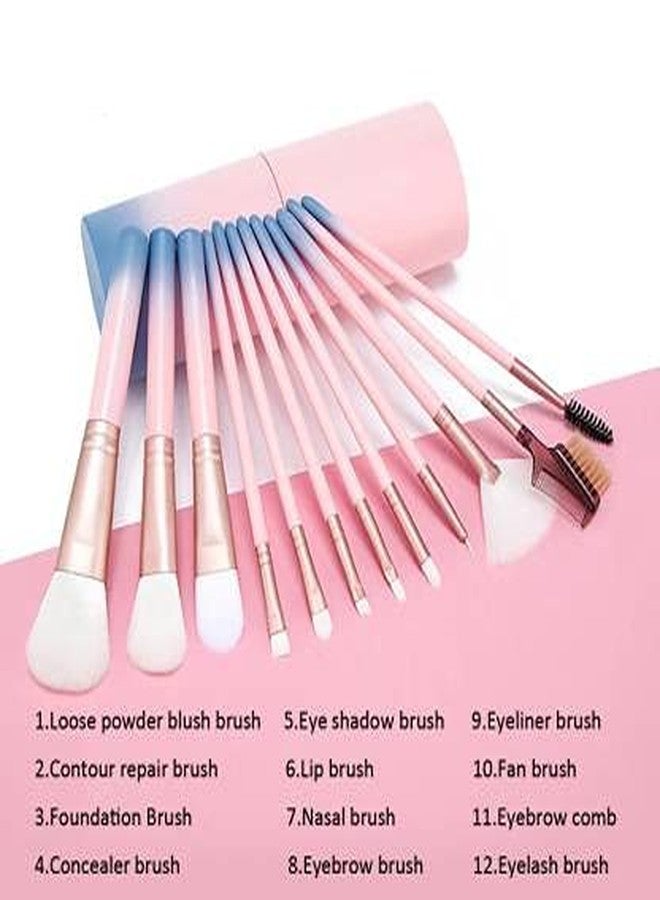 QUENCHUA Makeup Brush Set with storage barrel box | Eyeshadow Blending cosmetics Brush Kit|12 pc Makeup brush set| (Twin Color Pink n Blue) - Image 5