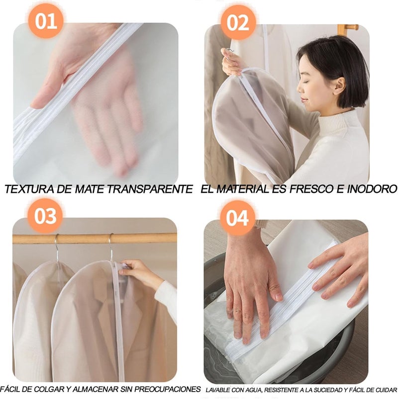 XUTONG eaImpermbles 6 Pieces Clothes Covers, Transparent Suit Bag Foldable with Zip, High Density Dustproof, Suitable for Suits, Shirts, Dresses, Coats - Image 3