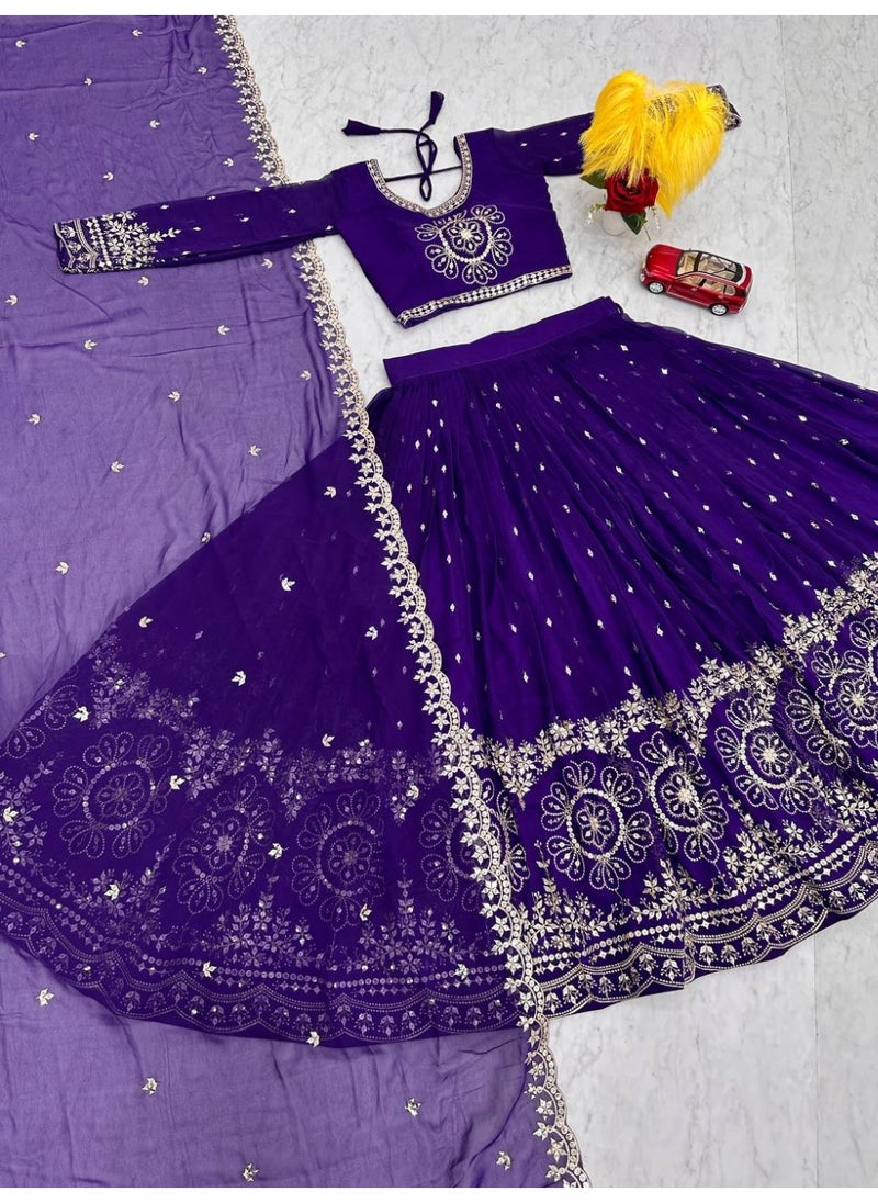 Super Asian Designer Heavy Faux Georgette Lehenga Choli Set for Women with 7mm Sequence Embroidery & Dupatta – Fully Stitched  - Image 4