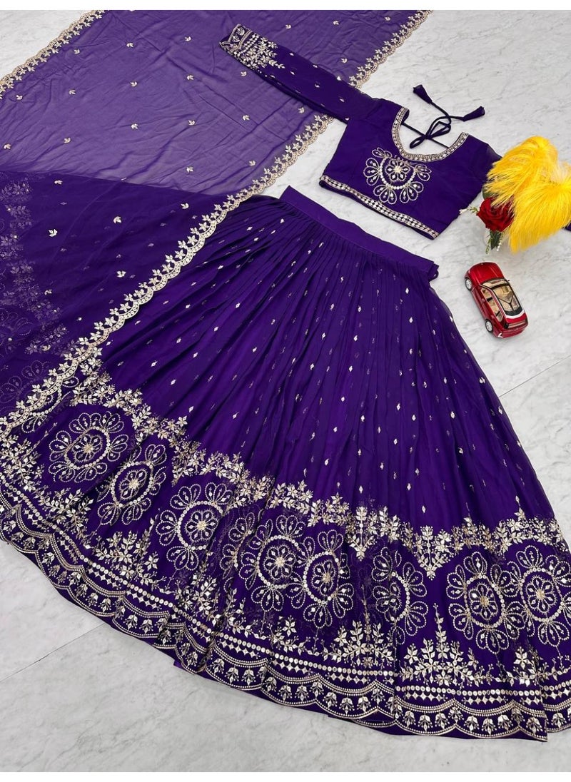 Super Asian Designer Heavy Faux Georgette Lehenga Choli Set for Women with 7mm Sequence Embroidery & Dupatta – Fully Stitched  - Image 3