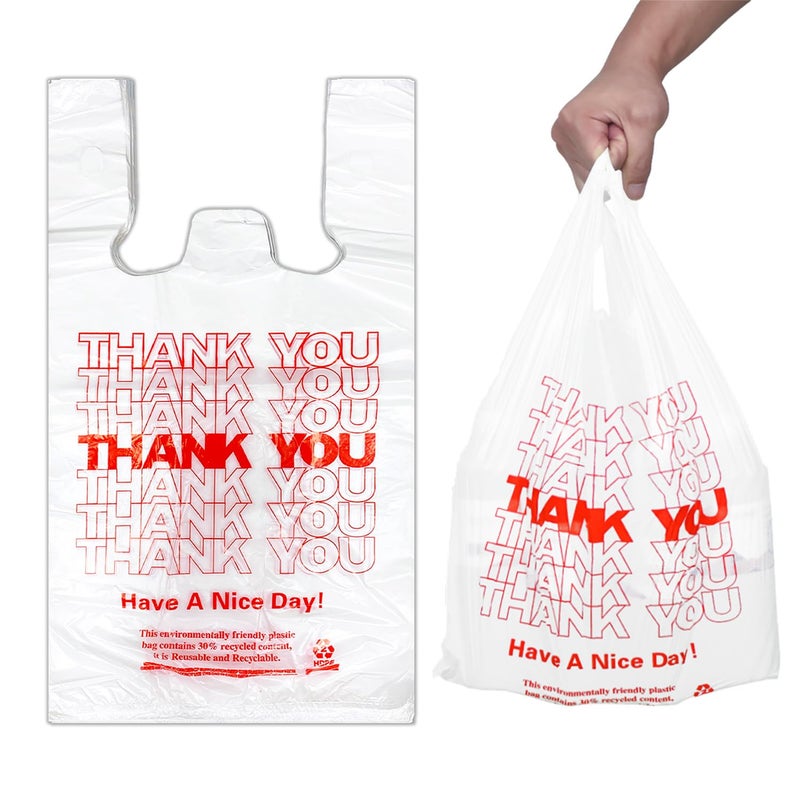 YoYoRain White Thank you T shirt bag Grocery shopping bag Reusable and Disposable Supermarket Bag 11x6x21 200PCS