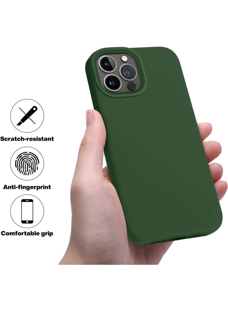 Compatible with iPhone 12 Pro Max Case 6.7 Inch Slim Liquid Silicone 4 Layers Soft Gel Rubber Shockproof Protective Phone Case with Anti Scratch Microfiber Lining (Green) - Image 3