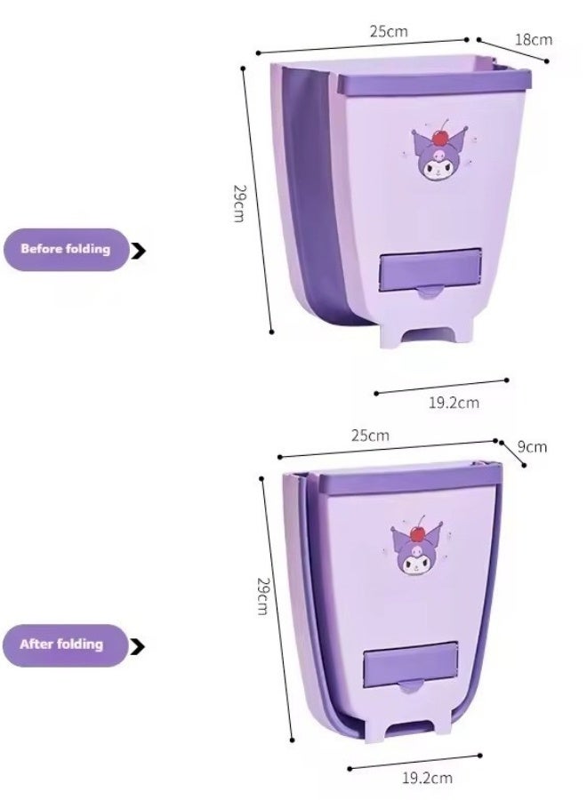 Foldable hanging kitchen trash can – High-quality ABS and silicone waste bin, easy to use, space-saving, multi-purpose for kitchen, bathroom, garage, or any household space - Purple - Image 3