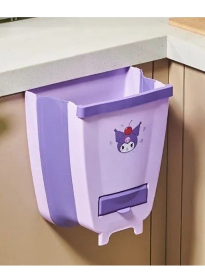 Foldable hanging kitchen trash can – High-quality ABS and silicone waste bin, easy to use, space-saving, multi-purpose for kitchen, bathroom, garage, or any household space - Purple - Image 2