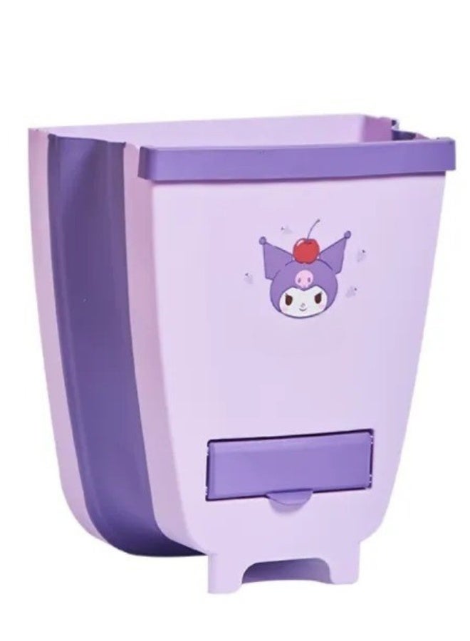 Foldable hanging kitchen trash can – High-quality ABS and silicone waste bin, easy to use, space-saving, multi-purpose for kitchen, bathroom, garage, or any household space - Purple - Image 1