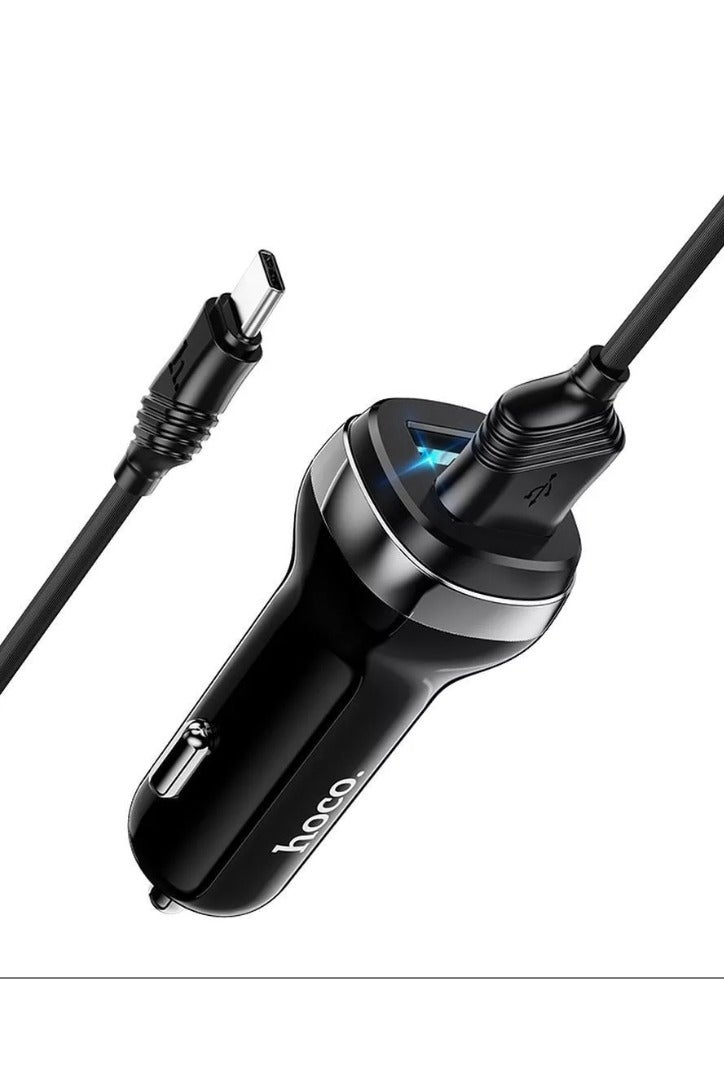Hoco Z40 - Superior dual port car charger and Cable (Total 5V/2.4A - 1M) - Type-C For Samsung Huawei Xiaomi Oppo - Black - Image 2