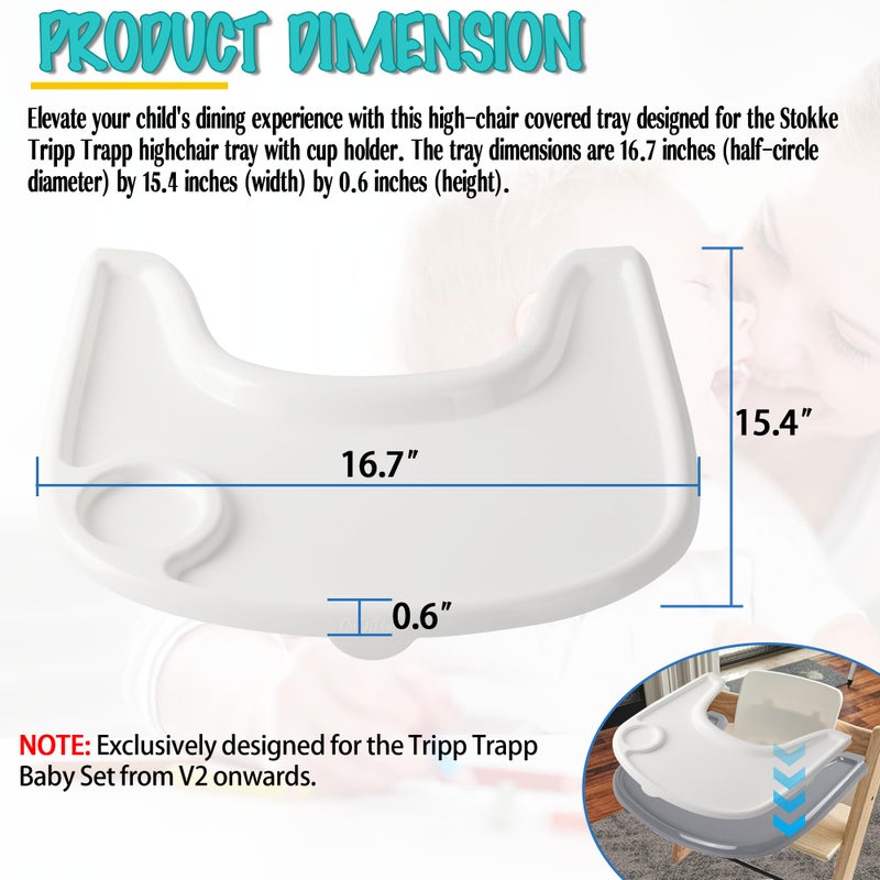 LuQiBabe High Chair Tray Cover Compatible with Stokke Tripp Trapp Chair with Cup Holder - Smooth Surface and Strong Suction - Made with Food-Safe Plastic (BPA BPS BPF Lead Phthalate Free) - White - Image 2