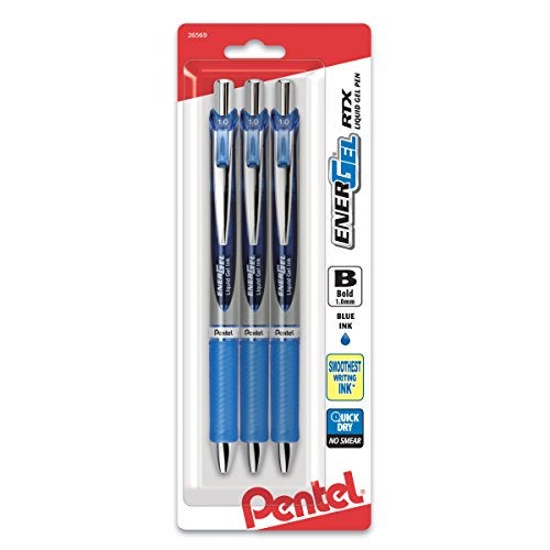 Pentel قلم بنتيل إنر جيل آر تي إكس قابل للسحب، خط عريض، رأس معدني، حبر أزرق 3 عبوات (BL80BP3C) - Image 1