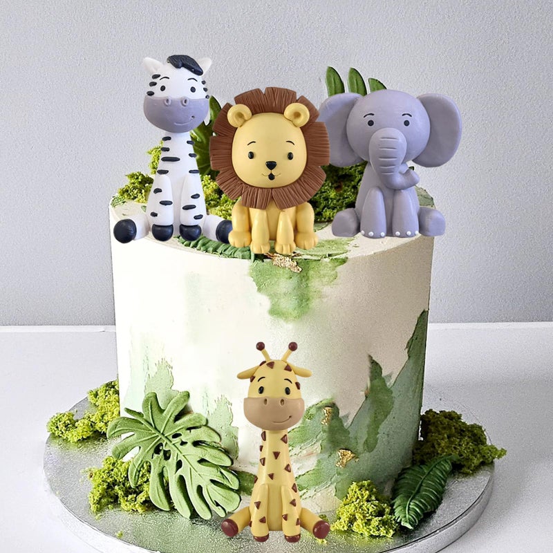 LEFUBABY Safari Animal Cake Toppers Jungle Wild Cake Decorations with Lion Giraffe Elephant Zebra for Wild Animals Themed Birthday Cake Decorations - Image 2