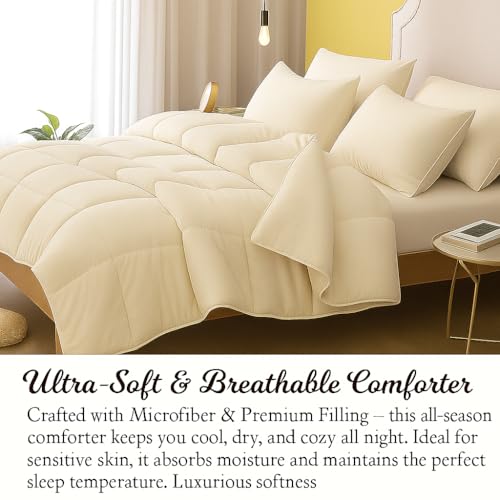 Bright Décor King Size Ivory Comforter Blanket | 300 GSM Quilt Blanket Rajai for Winter | Warm Down Alternative Duvet Insert with Corner Ties | Soft, Lightweight & Machine Washable Bedding Comforter - Image 4