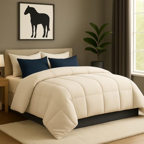 Bright Décor King Size Ivory Comforter Blanket | 300 GSM Quilt Blanket Rajai for Winter | Warm Down Alternative Duvet Insert with Corner Ties | Soft, Lightweight & Machine Washable Bedding Comforter - Image 1