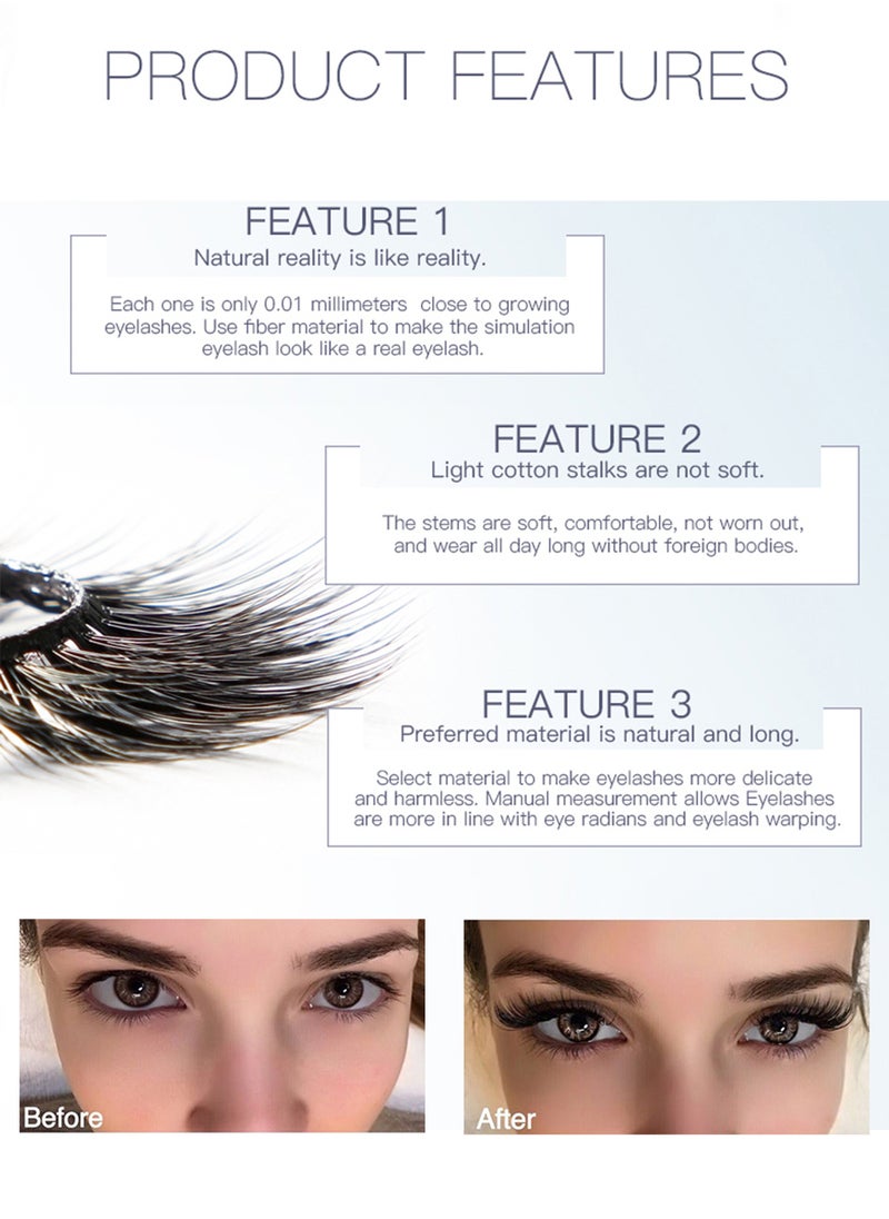 4D Mascara and False Eyelashes with Lash Glue Set, Waterproof Long-lasting Smudge-Proof Lengthening Thick Natural Volume Curled Lashes Fiber Mascara