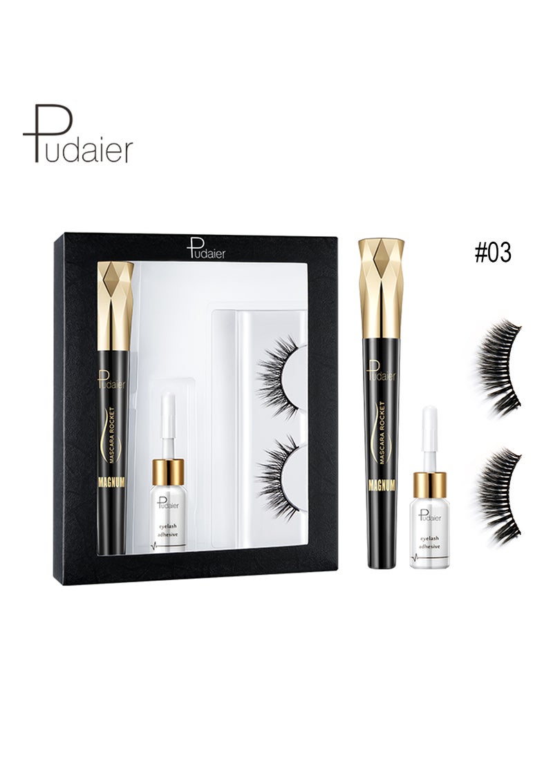 4D Mascara and False Eyelashes with Lash Glue Set, Waterproof Long-lasting Smudge-Proof Lengthening Thick Natural Volume Curled Lashes Fiber Mascara