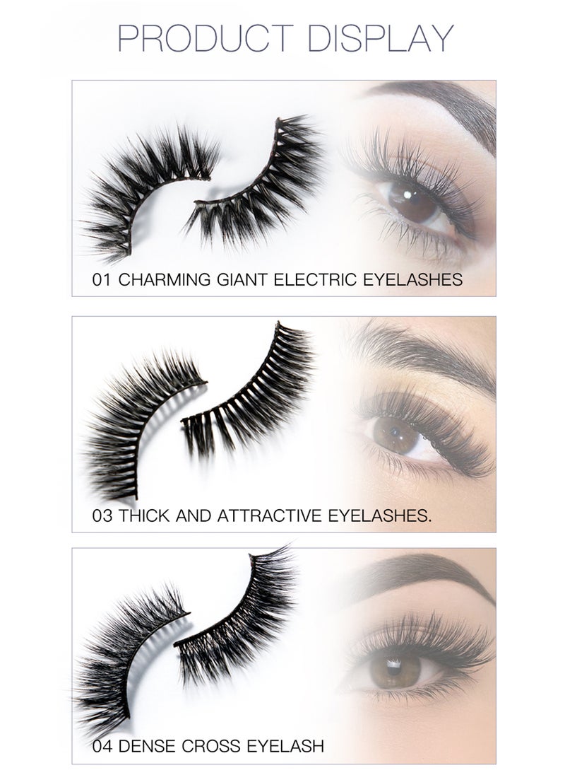 4D Mascara and False Eyelashes with Lash Glue Set, Waterproof Long-lasting Smudge-Proof Lengthening Thick Natural Volume Curled Lashes Fiber Mascara
