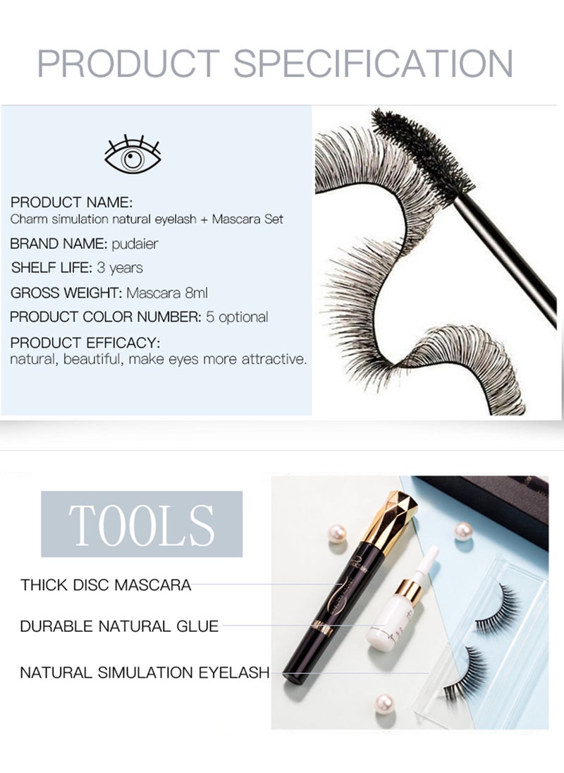 4D Mascara and False Eyelashes with Lash Glue Set, Waterproof Long-lasting Smudge-Proof Lengthening Thick Natural Volume Curled Lashes Fiber Mascara