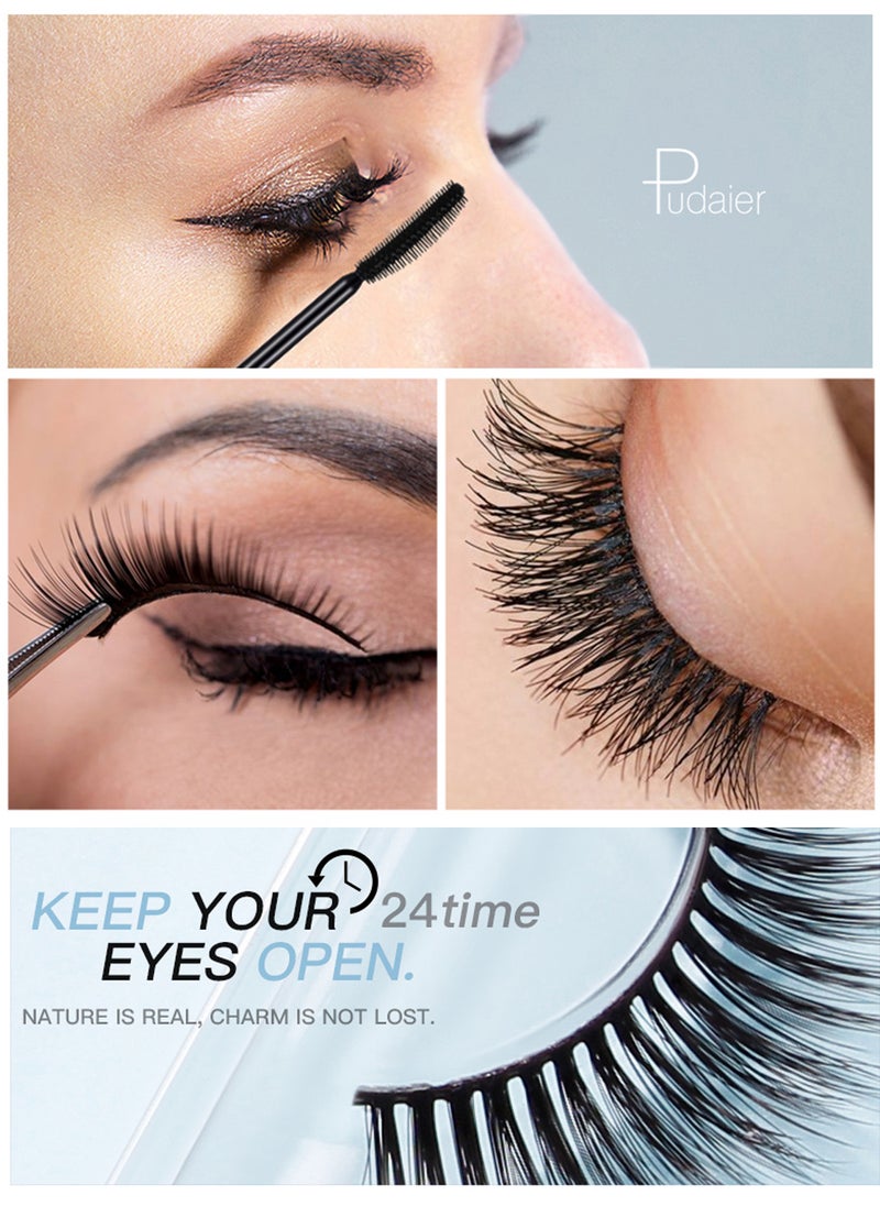 4D Mascara and False Eyelashes with Lash Glue Set, Waterproof Long-lasting Smudge-Proof Lengthening Thick Natural Volume Curled Lashes Fiber Mascara