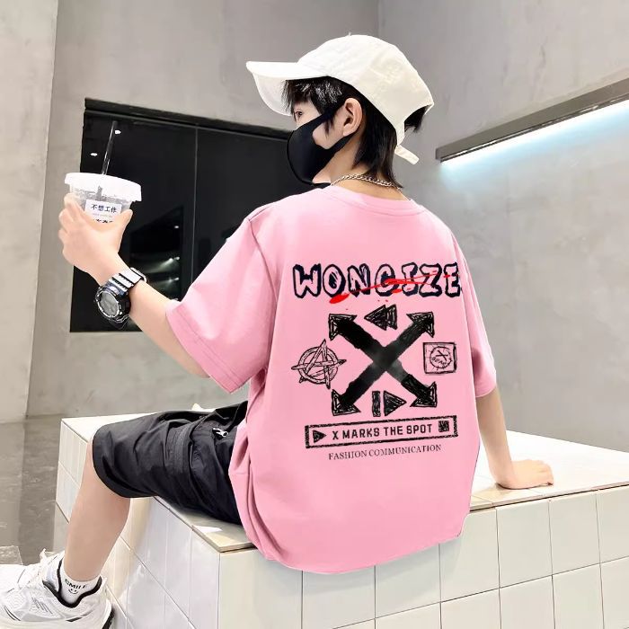 Boys' Summer Short-sleeved Cotton T-shirt 2025 New Children's Students Handsome Fried Street Middle and Big Children's Summer Top Trendy - Image 1