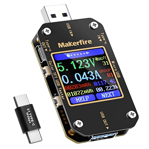 MakerHawk USB Multimeter USB Voltmeter Ammeter Load Tester USB Voltage Current PD Battery Power Capacity Charger Type C Meter Tester LCD Display Cable Resistance QC2.0/3.0/4.0 N10 1.44 Inch Screen - Image 1