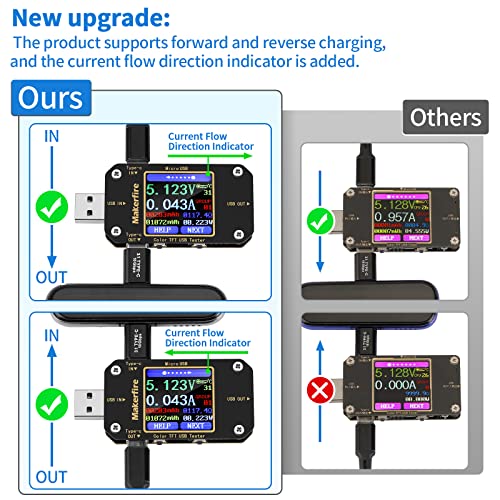 MakerHawk USB Multimeter USB Voltmeter Ammeter Load Tester USB Voltage Current PD Battery Power Capacity Charger Type C Meter Tester LCD Display Cable Resistance QC2.0/3.0/4.0 N10 1.44 Inch Screen - Image 5