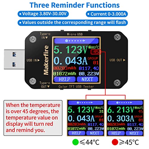 MakerHawk USB Multimeter USB Voltmeter Ammeter Load Tester USB Voltage Current PD Battery Power Capacity Charger Type C Meter Tester LCD Display Cable Resistance QC2.0/3.0/4.0 N10 1.44 Inch Screen - Image 4