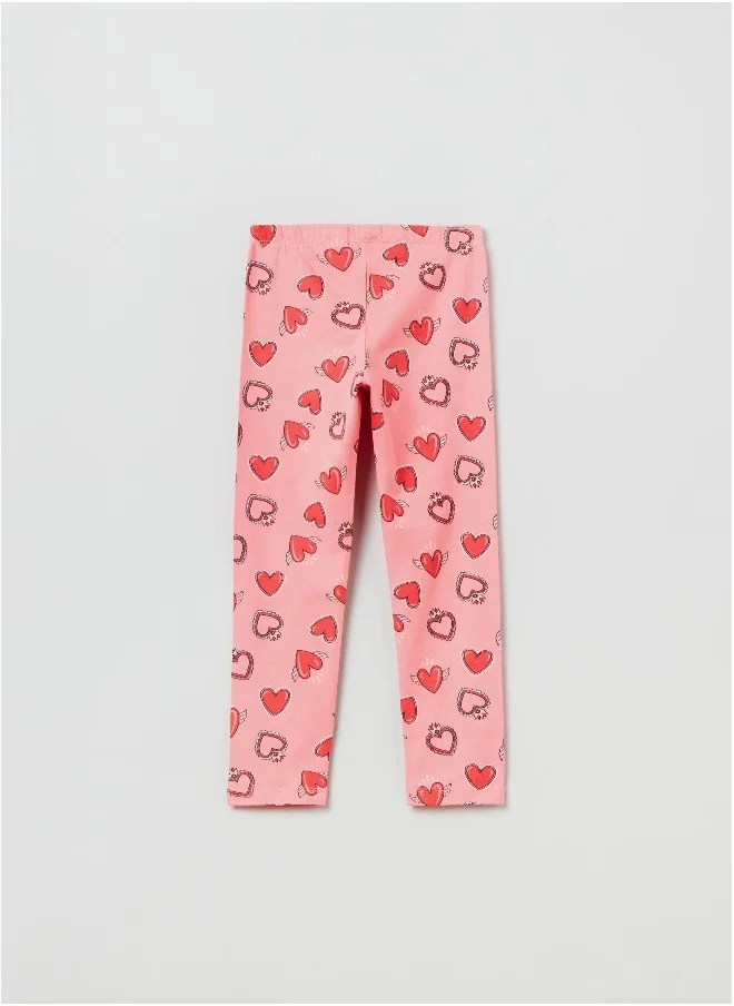 او في اس OVS Leggings In Stretch Cotton With Heart Print