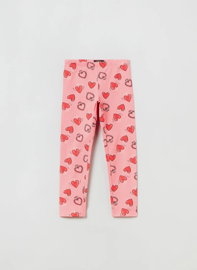 او في اس OVS Leggings In Stretch Cotton With Heart Print