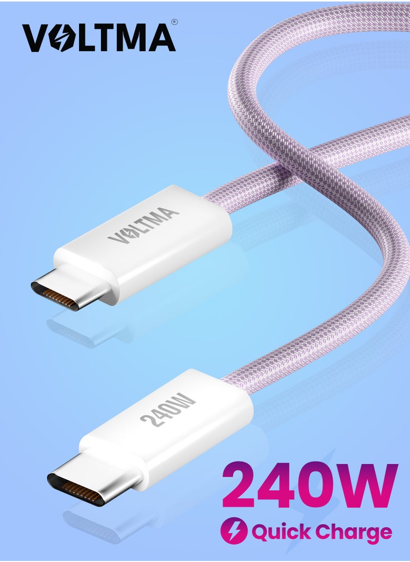 VOLTMA 240W USB C to USB C 3A 1M Premium Nylon Braided Fast Charging Cable, C to C Data Cable Cord, Type C Fast Charging Lead Compatible for iPhone 15 Pro/Max, MacBook Pro, Dell HP Laptop (Purple)  - Image 1