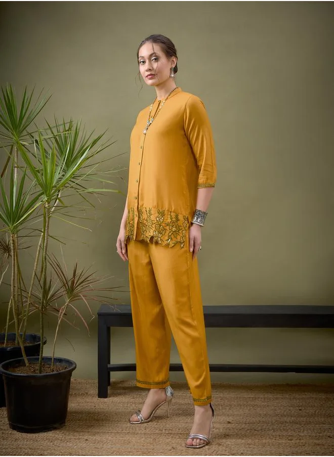 SASSAFRAS Embroidered Hem Placket Shirt & Pants Co-Ord by Styli
